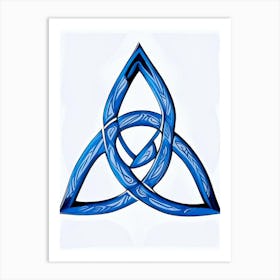 Triquetra Symbol Blue And White Line Drawing Art Print