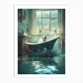 Cat In Bathtub Art Print