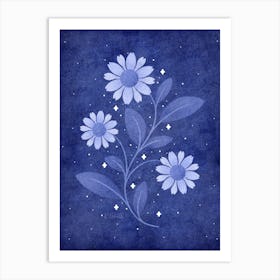 Twilight Sparkles Blue Floral Art Print