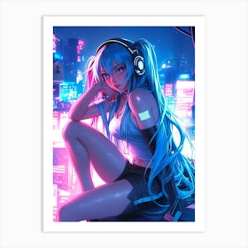 Anime Girl With Headphones 11 Art Print