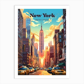 New York United States Sunrise Travel Art Illustration Art Print