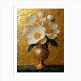 Gold Vase With White Flowers Art Print