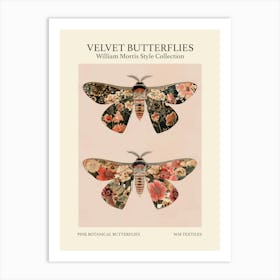 Velvet Butterflies Collection Pink Botanical Butterflies William Morris Style 9 Art Print