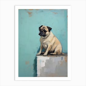Pug Dog, Painting In Light Teal And Brown 0 Art Print