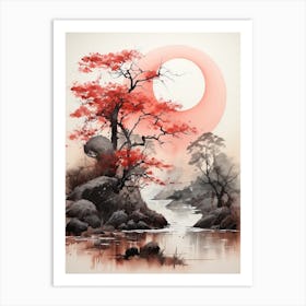 Tokyo In Japan, Japanese Brush Painting, Ukiyo E, Minimal 1 Art Print