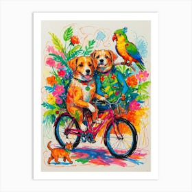 Two Dogs On A Bike Art Print