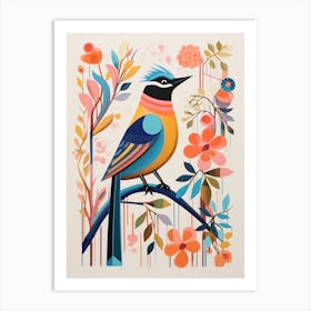 Colourful Scandi Bird Cedar Waxwing 3 Art Print