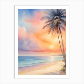 Watercolor Of Palm Trees On The Beach Art Print