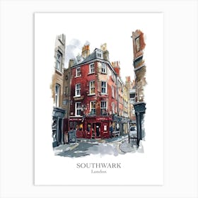 Southwark London Borough   Street Watercolour 3 Poster Art Print