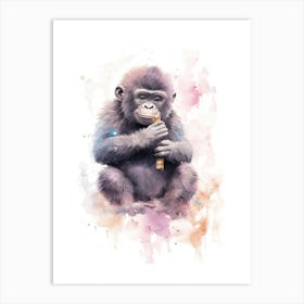 Baby Gorilla Art Watercolour Nursery 3 Art Print