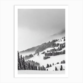 Saalbach Hinterglemm, Austria Black And White Skiing Poster Art Print