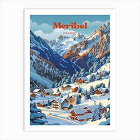 Meribel France Ski Resort Digital Travel Illustration Art Print