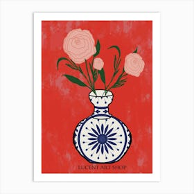Pink Roses In A Vase 2 Art Print