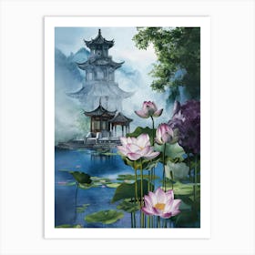 Chinese Lotus Painting Art Print