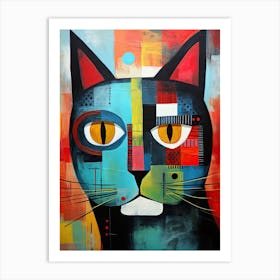 Abstract Whiskers: Cubist Minimalism Meets Cat Art Print