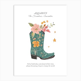 Aquarius Cowboy Boots Zodiac Preppy Western Cowgirl Art Print