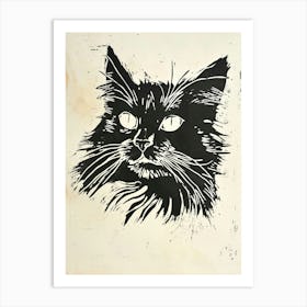 Maine Coon Linocut Blockprint 6 Art Print