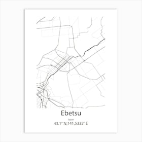 Ebetsu,Japan Minimalist Map Art Print