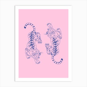 Pink And Blue Tigers Art Print