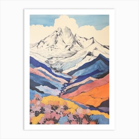 Mount Elbrus Russia 1 Colourful Mountain Illustration Art Print