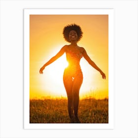 African Woman Captures The Essence Of Joy Bathed In The Warm Glow Of A Summer Sunset Her Silhouett Art Print