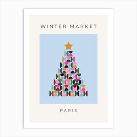 Winter Market | 10 – Colorful Christmas Tree Blue Art Print