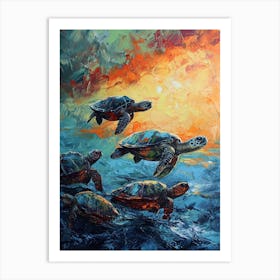 Expressionism Style Painting Of Sea Turtles In The Waves 3 Art Print