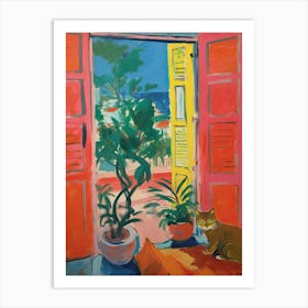 Open Window With Cat Matisse Style Portofino 2 Art Print