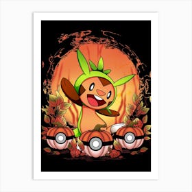 Chespin Spooky Night - Pokemon Halloween Art Print