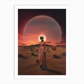 Woman roaming a cosmic desert 5 Art Print