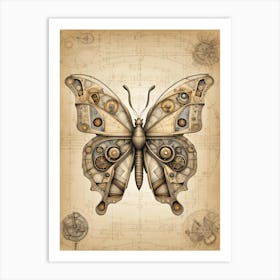 Da Vinci Butterfly Drawing v2 Art Print