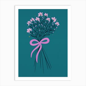 Floral Bouquet With Bow Pink and Turquoise Art Print