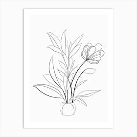 Boho Plant Bouquet Line Art 0 Art Print