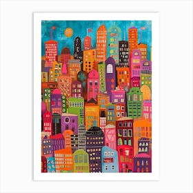 Kitsch Colourful Seattle Inspired Cityscape 2 Art Print