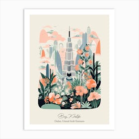 Burj Khalifa   Dubai, United Arab Emirates   Cute Botanical Illustration Travel 3 Poster Art Print