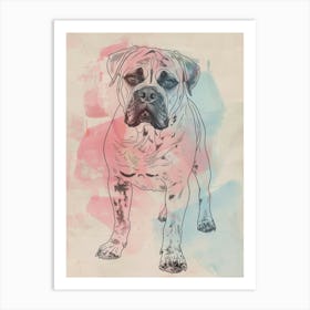Dogue De Bordeaux Dog Pastel Line Watercolour Illustration  1 Art Print