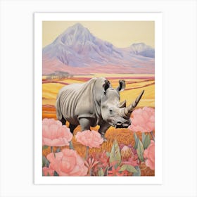 Rhino With Flowers & Plants 1 Art Print