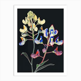 Neon Flowers On Black Bluebonnet 2 Art Print