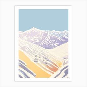 Hakuba Valley   Nagano, Japan, Ski Resort Pastel Colours Illustration 2 Art Print