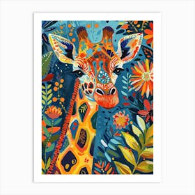 Colourful Giraffe With Flowers 5 Art Print