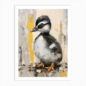 Duckling Grey Black & Yellow Gouache Painting Inspired 4 Art Print