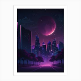 Neon City Full Moon Art Print