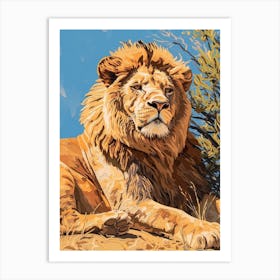 Barbary Lion Relief Illustration Male 4 Art Print