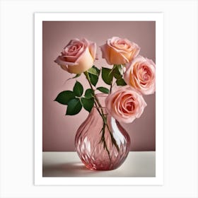 A Vase Of Pink Roses 2 Art Print