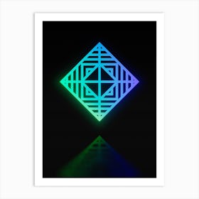 Neon Blue and Green Abstract Geometric Glyph on Black n.0184 Art Print