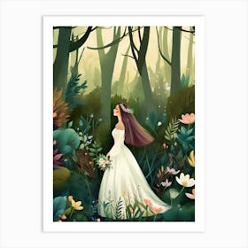 Luxmango Bride Walking In Forest Art Print