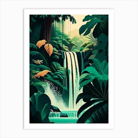 Waterfalls In A Jungle Waterscape Retro Illustration 1 Art Print