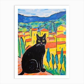 Painting Of A Cat In San Gimignano 1 Art Print