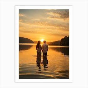 Sunset Couple In Water 1 Art Print