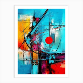 Ocean VIII, Avant Garde Modern Vibrant Abstract Painting with Blue Background Art Print